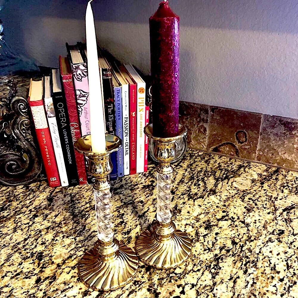 NWT DECORATIVE CRAFTS Pair Handcrafted Brass Candle Holders Tapers or Pillars